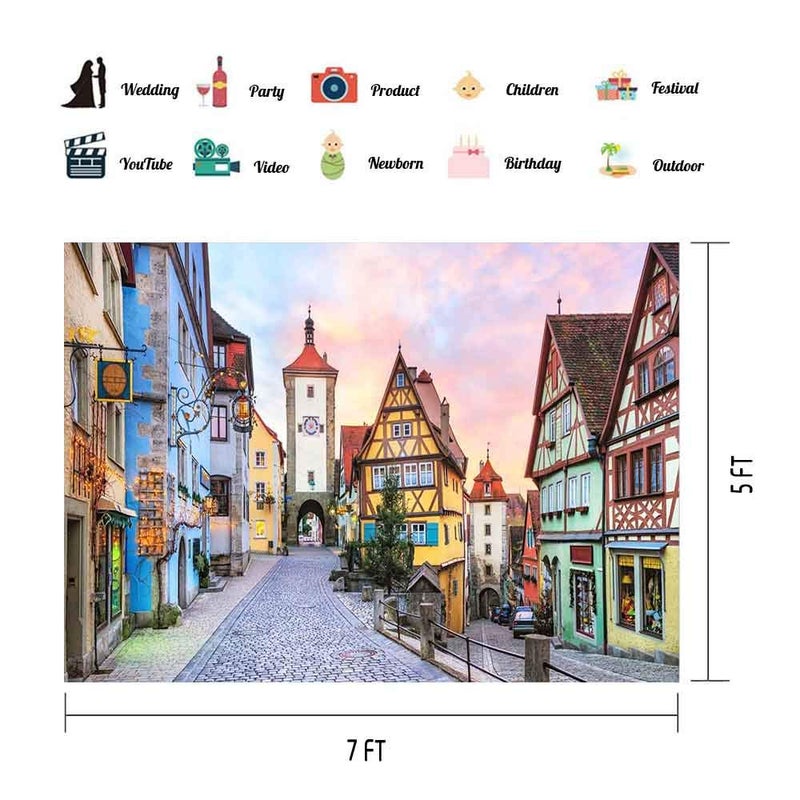 EOA 7(W) x5(H) FT Oktoberfest Bavarian Party Photograph Background German Town Street Backdrop Party Banner Studio Props - Image 2